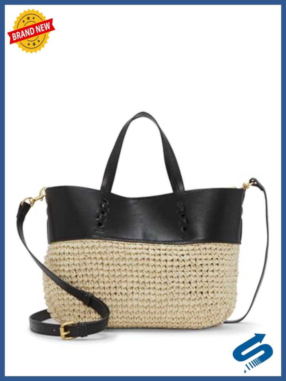 Raffia Bucket Tote Bag with Snap Closure